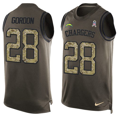 Nike Chargers #28 Melvin Gordon Green Men's Stitched NFL Limited Salute To Service Tank Top Jersey